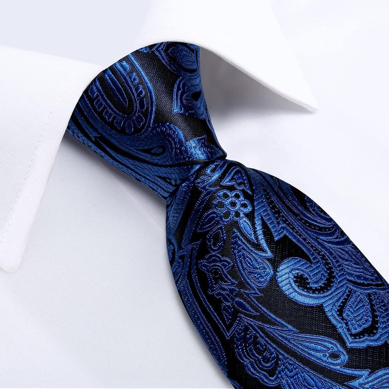 DiBanGu Paisley Ties for Men Silk Necktie and Pocket Square Cufflinks Tie Clip Set Woven Classic Mens Tie for Wedding Party - Image 4